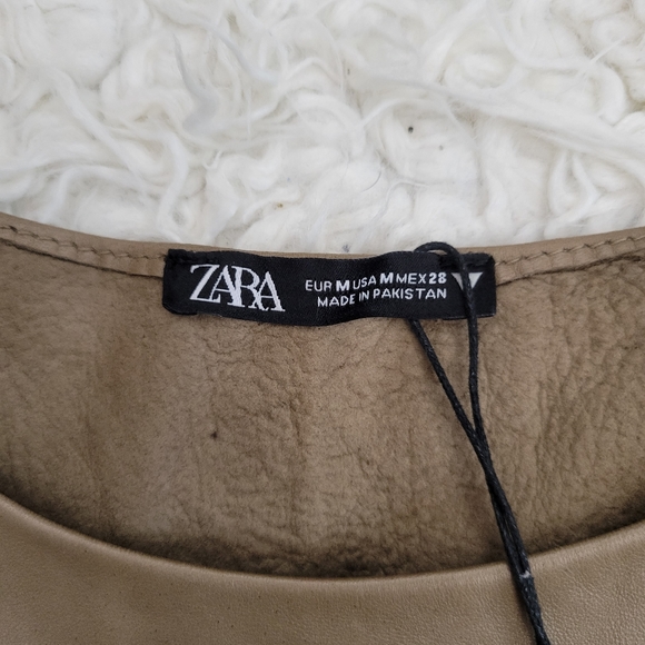 NWT Zara Leather Dress Padded Shoulder Mini Taupe - Picture 4 of 16